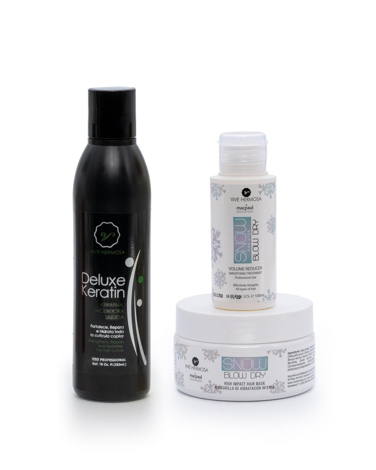 Kit de Keratina Deluxe Snow blow dry 3.38 onz y Mascarilla Snow